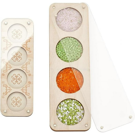 1 Set 2Pcs Wooden Jewelry Storage Tray with Glass Lid 2 Sizes Wood Bead Board with Lid 4 Slot Old Lace Bead Storage Organize for Beads Bracelets and Small Accessories