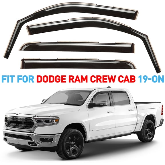 GrandWheel Co Window Deflectors Smoke Tinted In-Channel Side Window Vent Visor Deflectors Rain Guards Compatible with Ram 1500 (New Body Style) 2019-2026 Crew Cab - 4pcs. GW0112