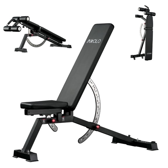 Mikolo 15-Position FID Adjustable Weight Bench, Adjustable Workout Bench with 1200LBS Weight Capacity, Vertical Storage Space-Saving Exercise Bench with Detachable Leg Supportfor Home Gym