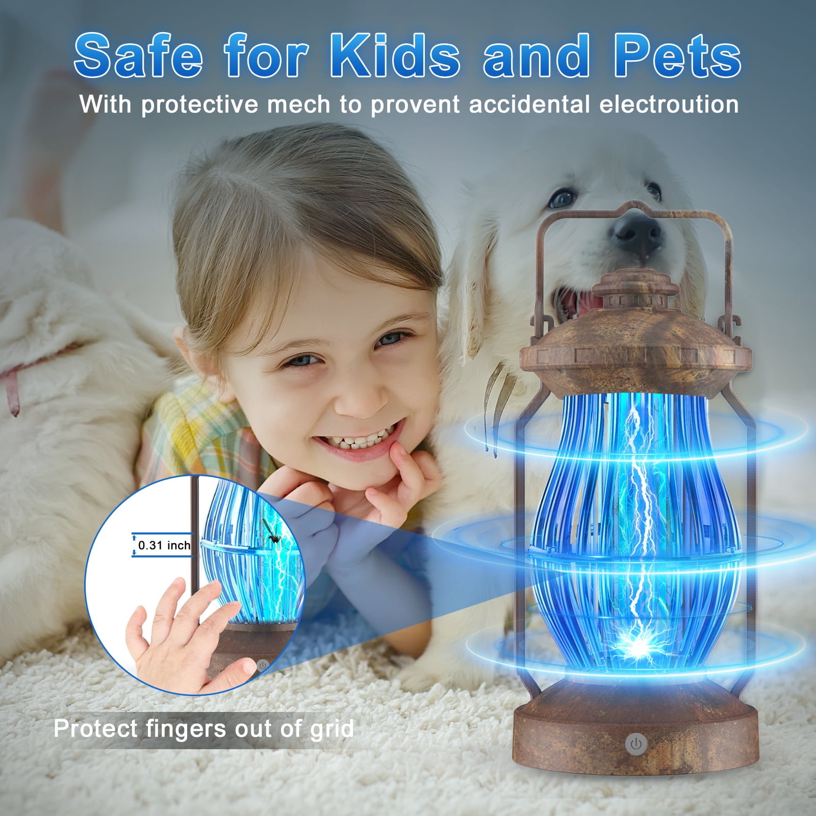 Bug Zapper Cordless Portable Hanging Electric Mosquito Fly Killer Trap w/ Light