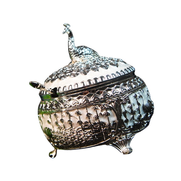 Elegant Peacocks Sugar Bowls with Lid and Spoon Alloy Crafted Candy Dish for Home Decoration Kitchen Tableware Accessory