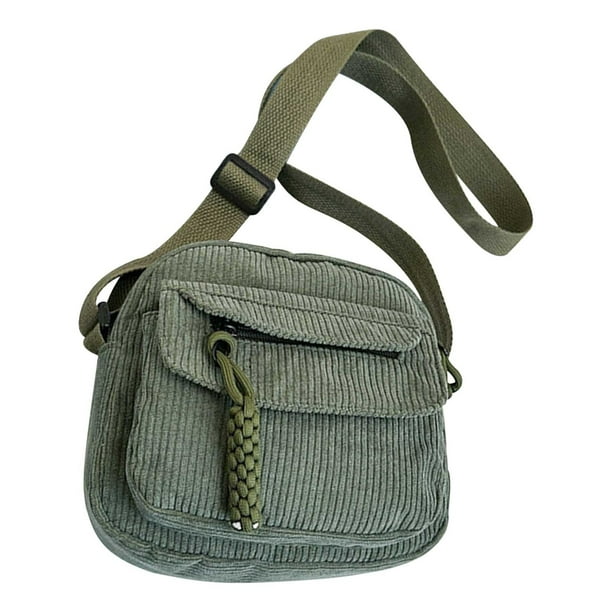 Yhmxh Organizadores y almacenamiento Bolso bandolera de pana para mujer con cremallera, moderno bolso de tela informal de color liso con estilo universitario, bandolera pequeña de un solo hombro.
