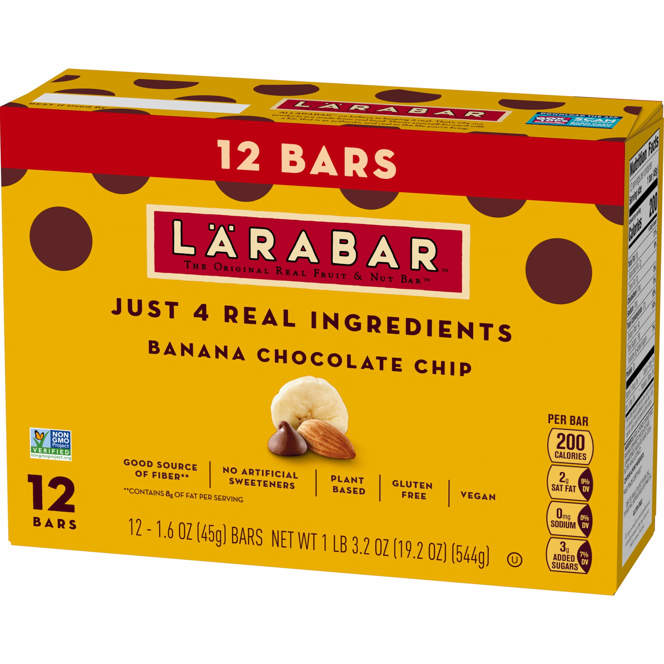 Larabar Banana Chocolate Chip, Fruit and Nut Bars, Gluten Free and Vegan, 19.2 oz, 12 Ct