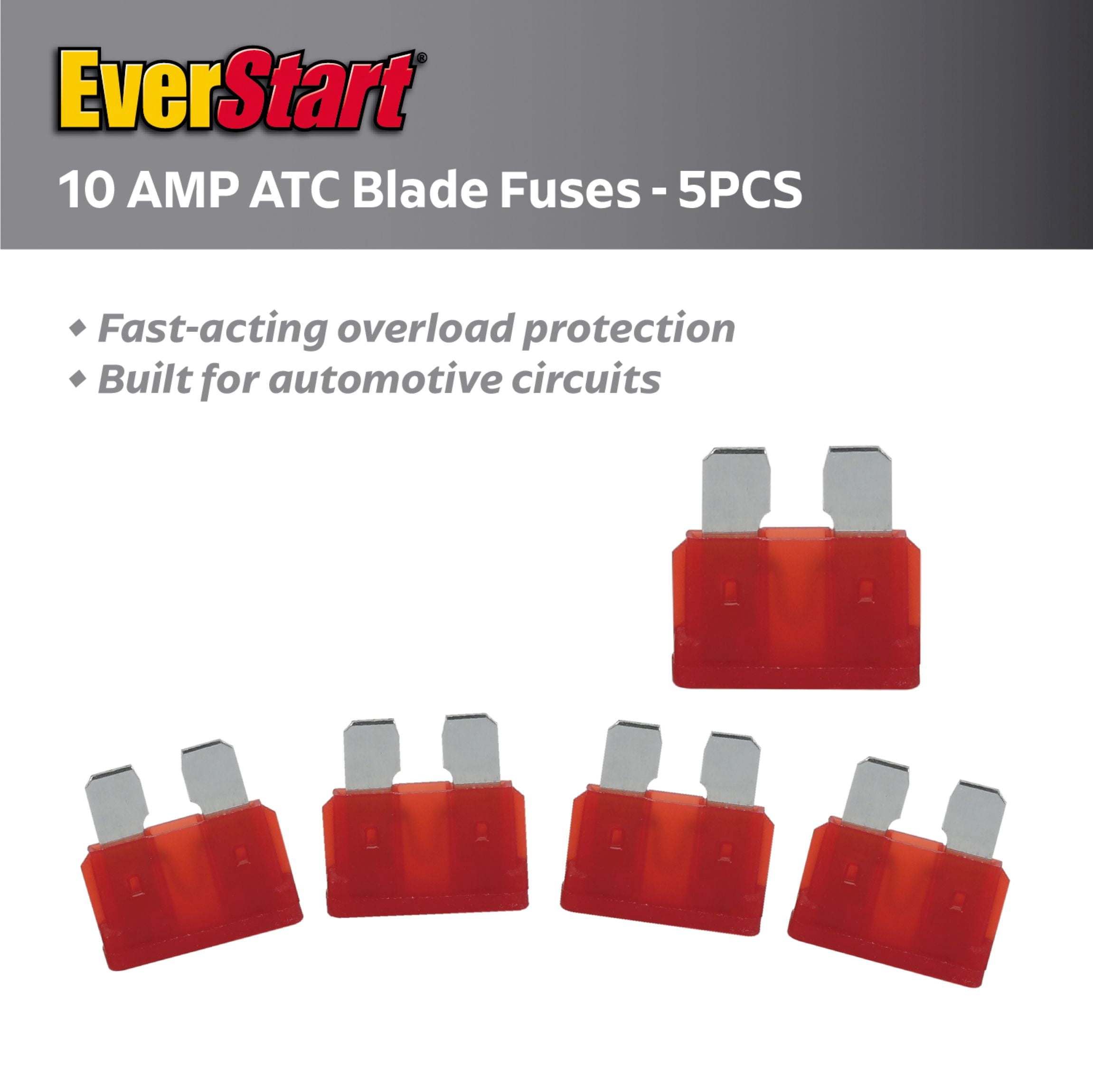 EverStart 10 Amp ATC Blade Fuses, UL Listed, Auto, Marine, and Electronic Applications, 5 pack
