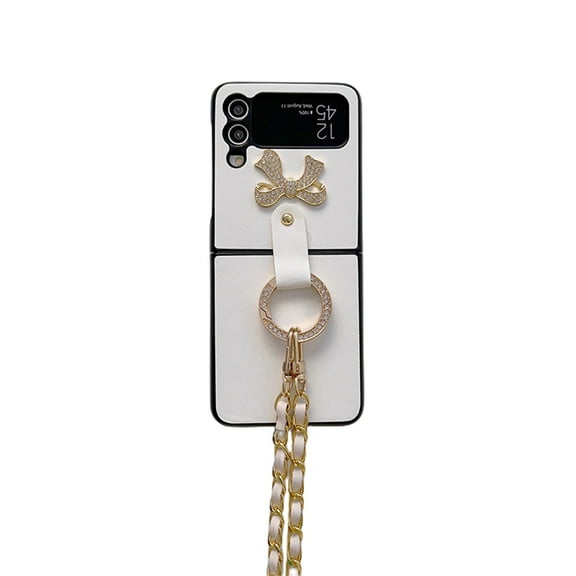 Allytech Z Flip 4 Case 2022, Galaxy Z Flip 4 Case with Cross-Body Strap,Bling Buttefly Glitter Ring Holder Sparkle Protective PU Leather Cover for Samsung Galaxy Z Flip4 5G 2022, White