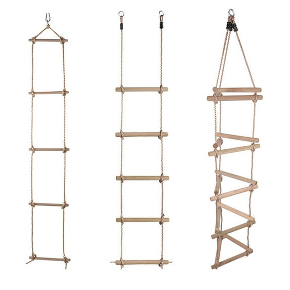 SPRING PARK Wooden Climbing Frame Hanging Rope Ladder for Kids Garden Swing Set Backyard Toy