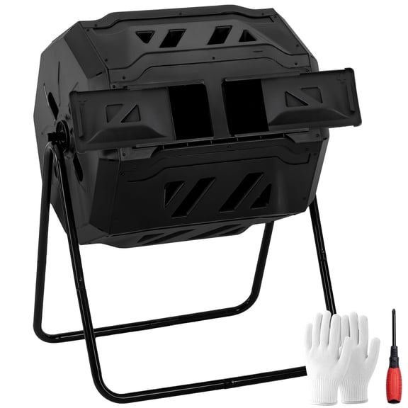 edx 43 Gal Dual Chamber Compost Bin with Tumbling Design & Sliding Doors, Outdoor Garden Waste Recycling Tumbler for Organic Composting,Black