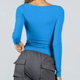 thumbnail image 4 of AXXD Womens Blouses for Work Professional Blue Basic Summer 2024 Trendy Long Sleeve Top Slim Temperament Solid Color Base Shirt Sexy Spice Girl T-shirt, 4 of 5