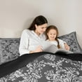 thumbnail image 5 of Manfei Exotic Style Flowers Queen Comforter Set,Rustic Damask Print Bedding Sets,Gray Black Jacquard Bedding Comforter Set For Kids,Ultra Soft Home Decor Reversible,3 Pieces, 5 of 8
