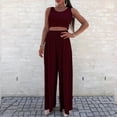 thumbnail image 4 of Idoravan Women Sets Clothing Clearance Womens Summer Solid Color Sleeveless Slim Vest+ Casual Wide Leg Pants Suit Set, 4 of 7