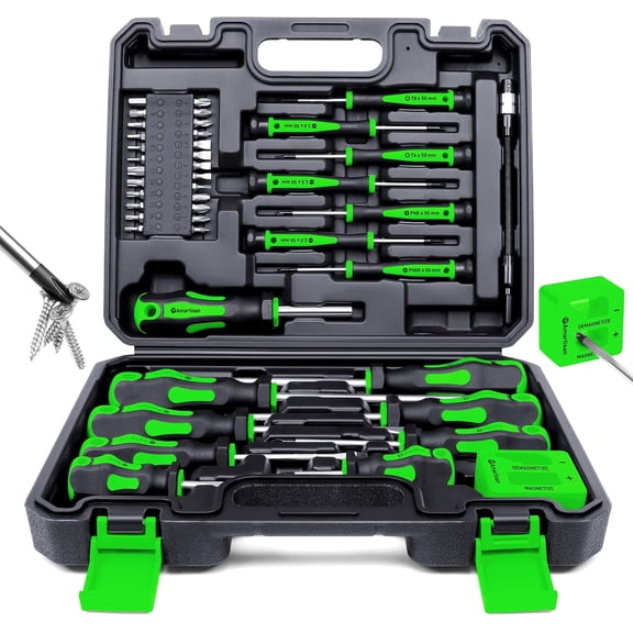 Magnetic Set with Case, 43-piece Includs Slotted, Phillips, Hex, Pozidriv,Torx and Precision Screwdriver Set, Magnetizer Demagnetizer Tools, Tools for Men (Green))