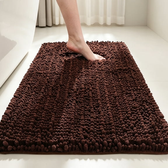 MudFree Bath Mat for Tub Non Slip 24x16 Inch, Super Absorbent Chenille Bathroom Rugs Door Mat, Quick Dry Washable Floor Carpet for Tub Shower, Coffee