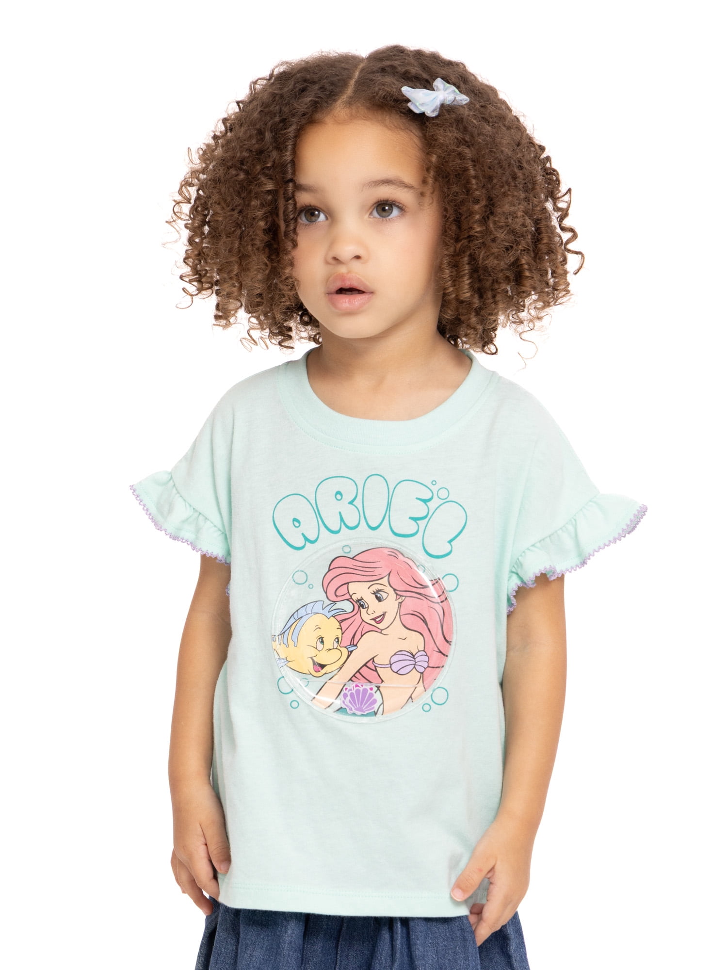 The Little Mermaid Ariel Toddler Girls Ruffle Graphic Tee with Short Sleeves, Sizes 12M-5T
