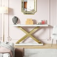 thumbnail image 2 of Tribesigns 55" Long Sofa Table, Modern Marble Console Table Behind Sofa Couch, Narrow Rectangular Entryway Table for Living Room, Office, Coffee Bar, Front Hall, Hallway, Balcony, Gold & White, 2 of 7