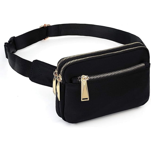 Riñonera para Mujer (Negro), Riñonera para Hombre, Impermeable y Elegante, Ligera y Chic, con 3 Bolsillos con Cremallera