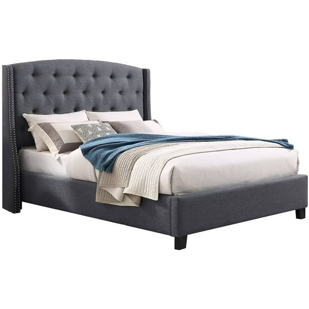 Nantarre Tufted Wingback Upholstered Bed with Nailhead Trim, Gray ...