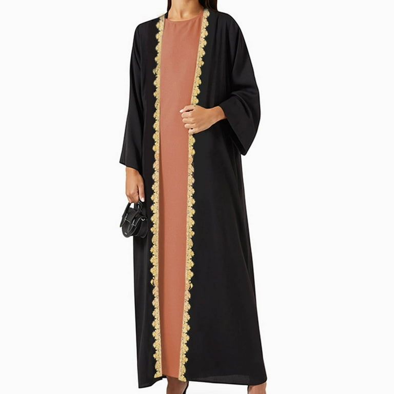 PuLe Long Sleeve Dress for Women Women Silk Muslim Dresses Abaya Open Front  Cardigan Maxi Dress Dubai Islamic Dress Middle East Arabian Robe Eid Prayer  Dress - Walmart.com