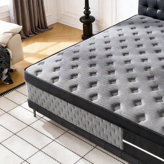 Lodeija 12" Queen Hybrid Mattress, Medium Firm Pocket Coils Motion Isolation,Edge Support,Black