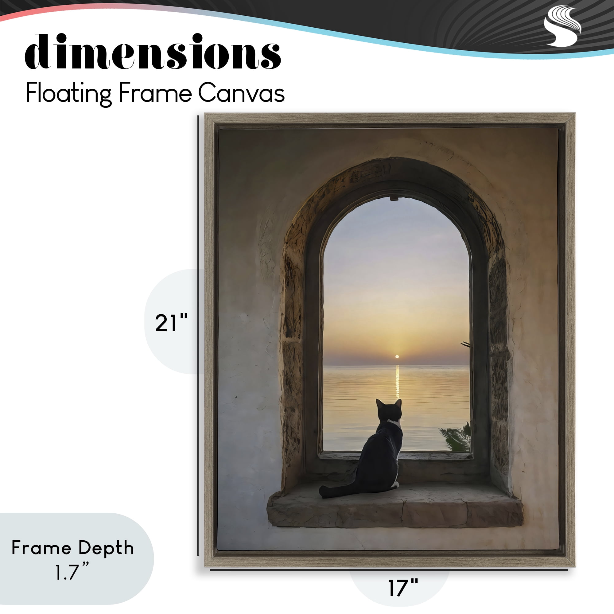 Stupell Industries Cat Overlooking Water at Sunset Brown Framed Floater Canvas Wall Art, design by Creative Studio