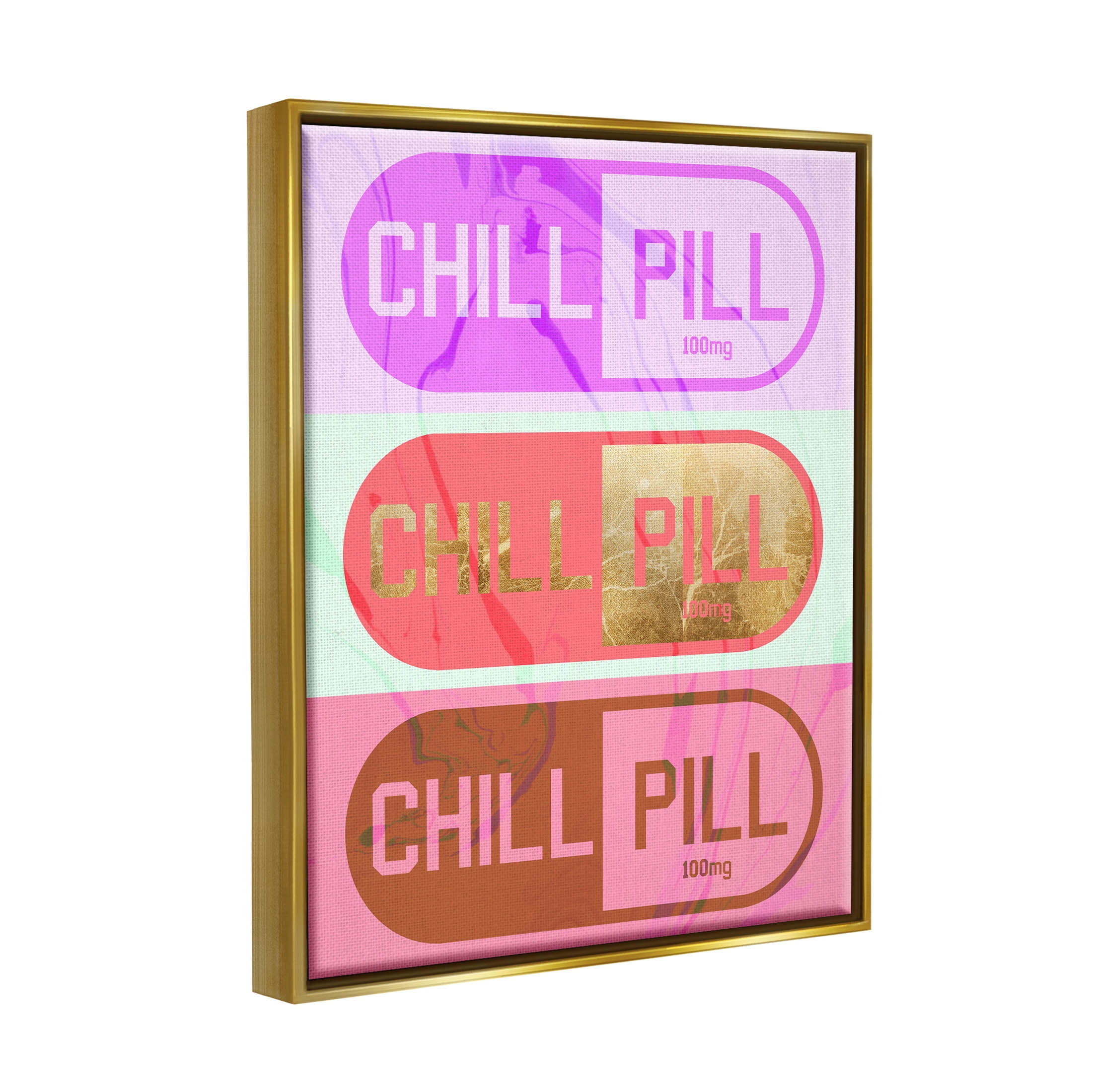 Stupell Industries Glam Detail Chill Pill Graphic Art Metallic Gold Floating Framed Canvas Print Wall Art, Design by Daphne Polselli