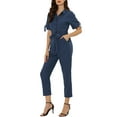 thumbnail image 4 of INSPIRE CHIC Combinaison pour Femme à Manches Courtes, Col à Revers, Boutonnée, Taille à Nouer, Combinaison Cargo en Coton, TP Bleu Foncé, 4 of 6