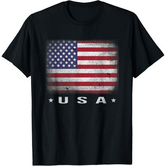 American Flag USA July 4th White Blue Red Faded Stripe Star T-Shirt Tee