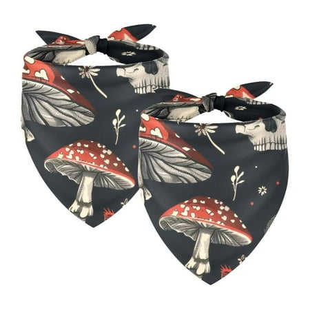PhooArto Cat Skull Mushroom Pattern Dog Bandanas 2 Pack Soft Washable Pet Scarf Triangle for Large Dogs Puppies and Cats
