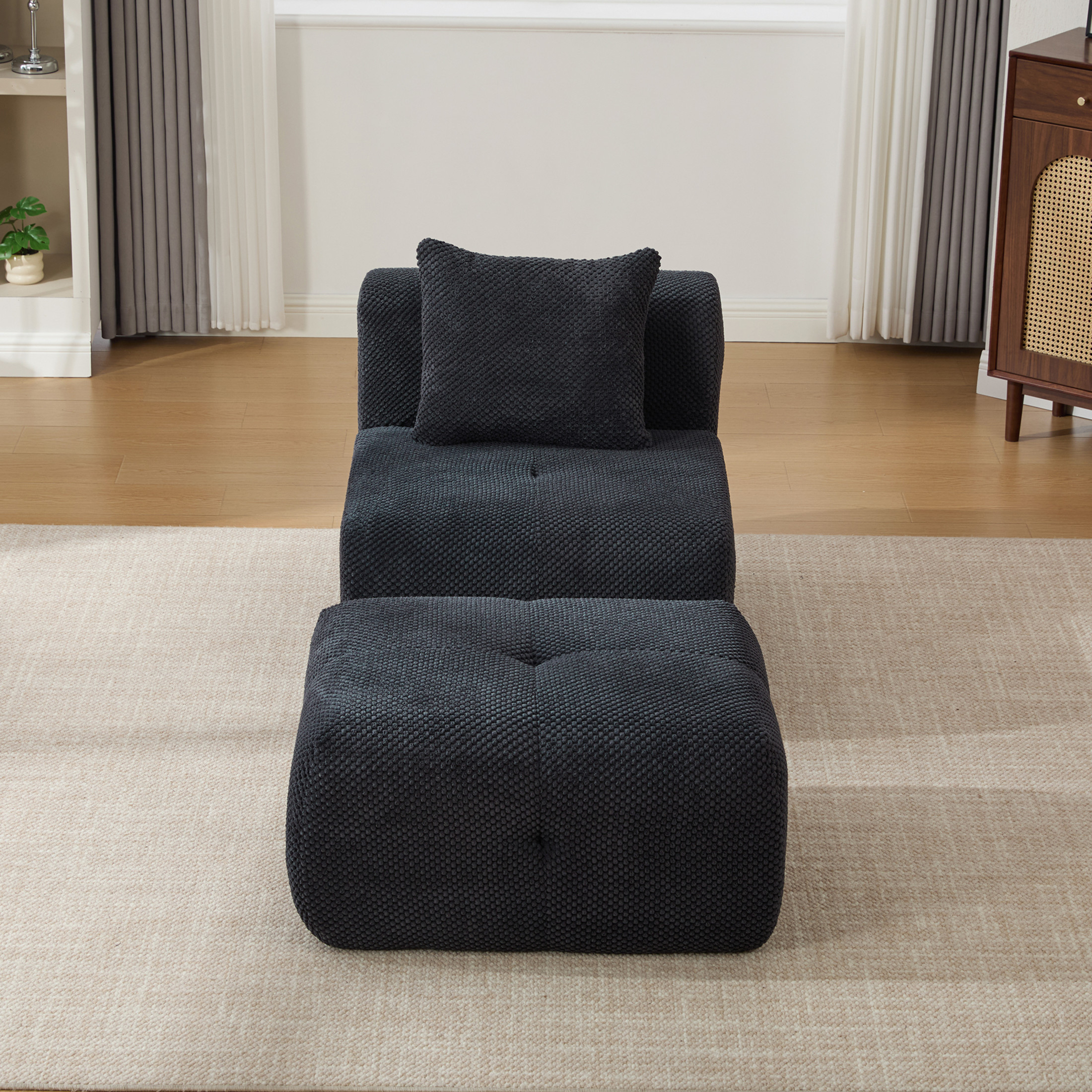 Noble House Kingston 31" Modular Cloud Accent Chair with Ottoman, Modern Fuzzy Sofa Soft Lounger with Footstool, Charcoal