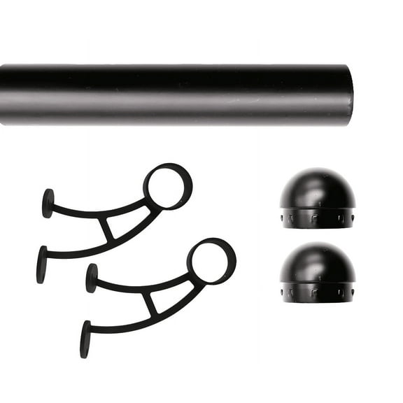 Solid Bar Wall Mount Foot Rail Kit, Matt Black Stainless Steel Tubing w/Internal Connector, Foot Rail Brackets, Domed End Cap, 3 ft = 36 in x 1