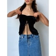 thumbnail image 6 of Arvbitana Women's Front Tie Up Tops Solid Color Sleeveless Off Shoulder Strapless T-shirt Casual Slim Slit Tube Bandeau Tops for Party Streetwear, 6 of 7
