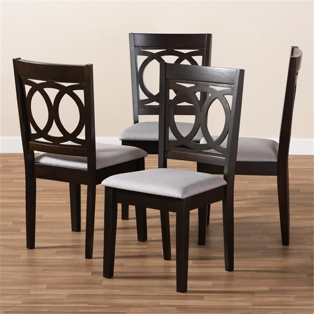 Baxton Studio Lenoir Fabric and Wood Dining Chairs in Gray and Brown (Set of 4)
