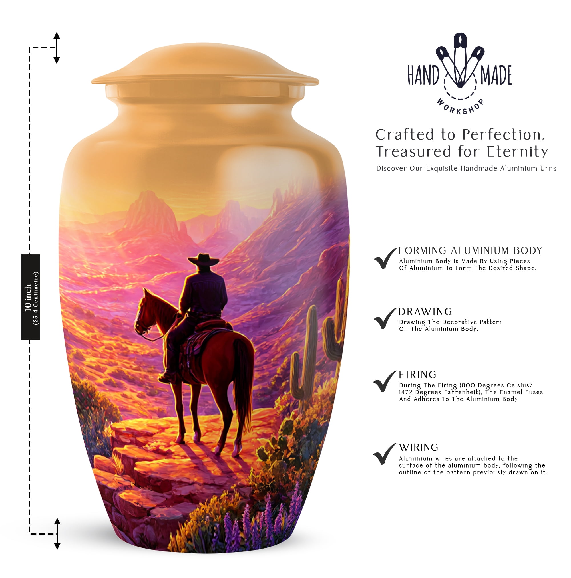 Cowboy Cremation Urns For Ashes Adult Male, Large And 2 Mini Keepsake Urns, Horse Rider Funeral Memorial Urn, Small Urn For Human Ashes Keepsake (Size 10 Inch 1 Pcs & Size 3 Inch, 2 Pcs)