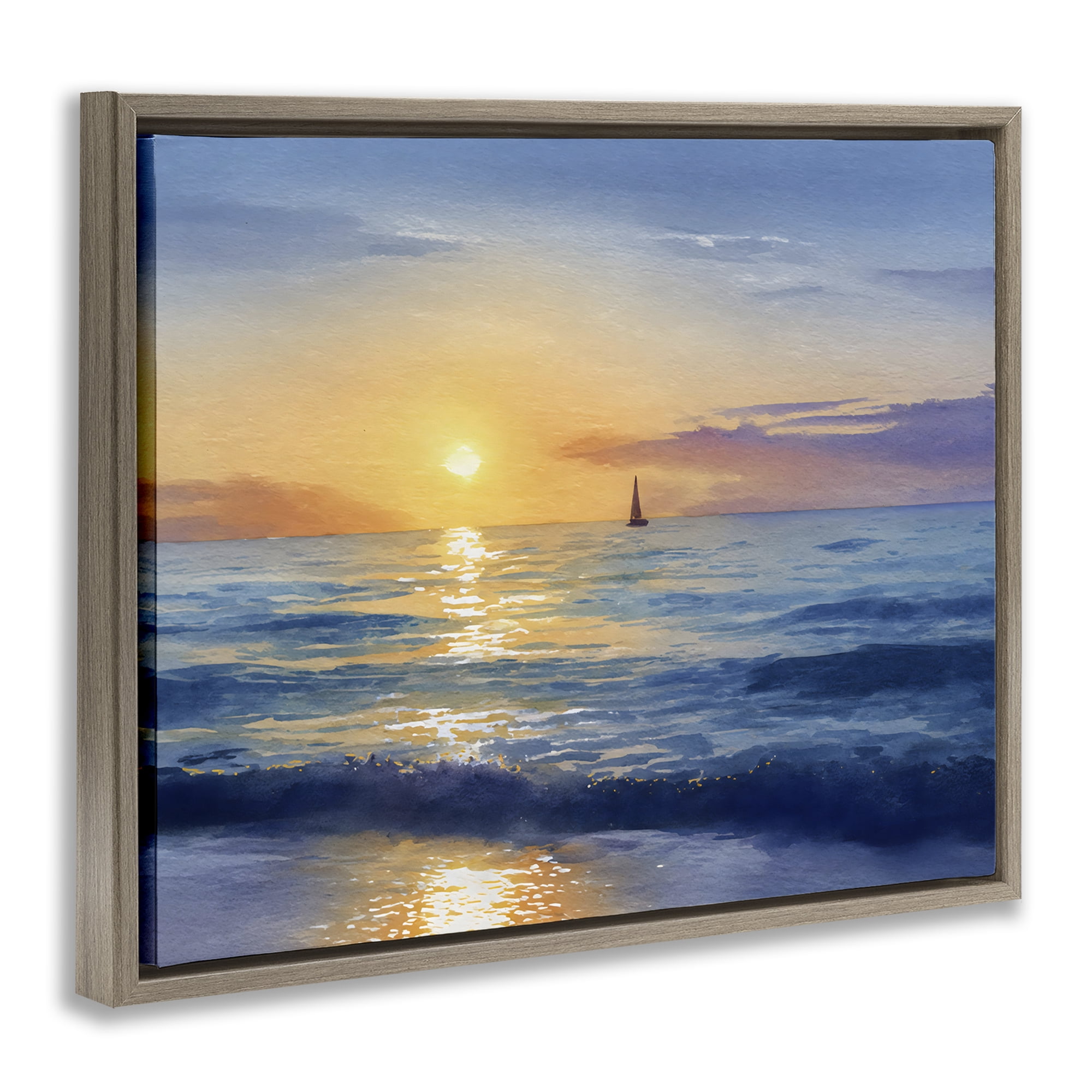 Stupell Industries Sails To The Sun At Sea Brown Framed Floater Canvas Wall Art, design by Franklyn Gregory