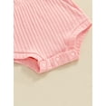 thumbnail image 5 of Mevireiy Baby Girls Romper Ribbed Knit Solid Color Short Sleeve Onesie Bodysuit Outfits,Pink,12-18 Months, 5 of 7