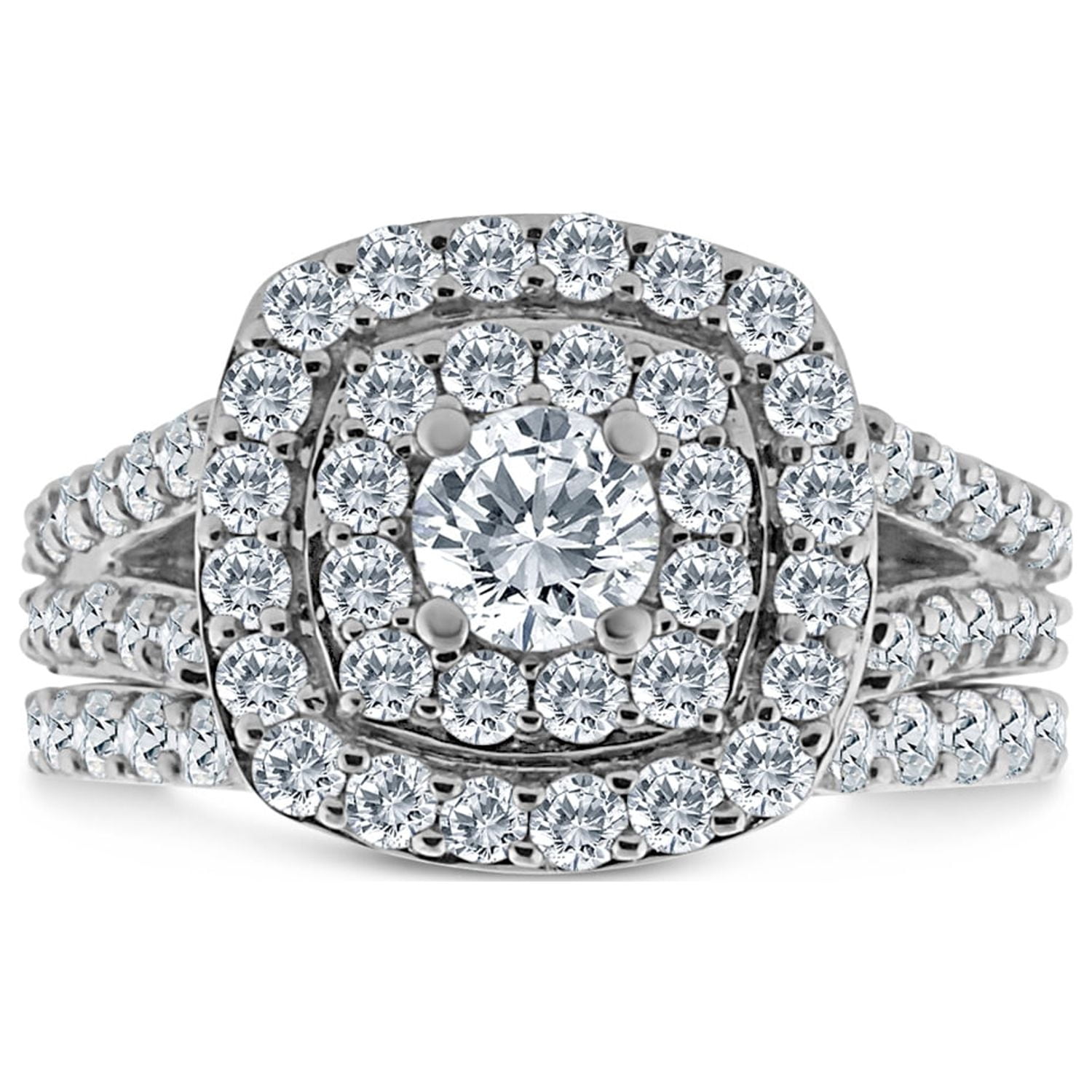 2.00ct Cushion Halo Diamond Engagement Wedding Ring Set 10K White Gold