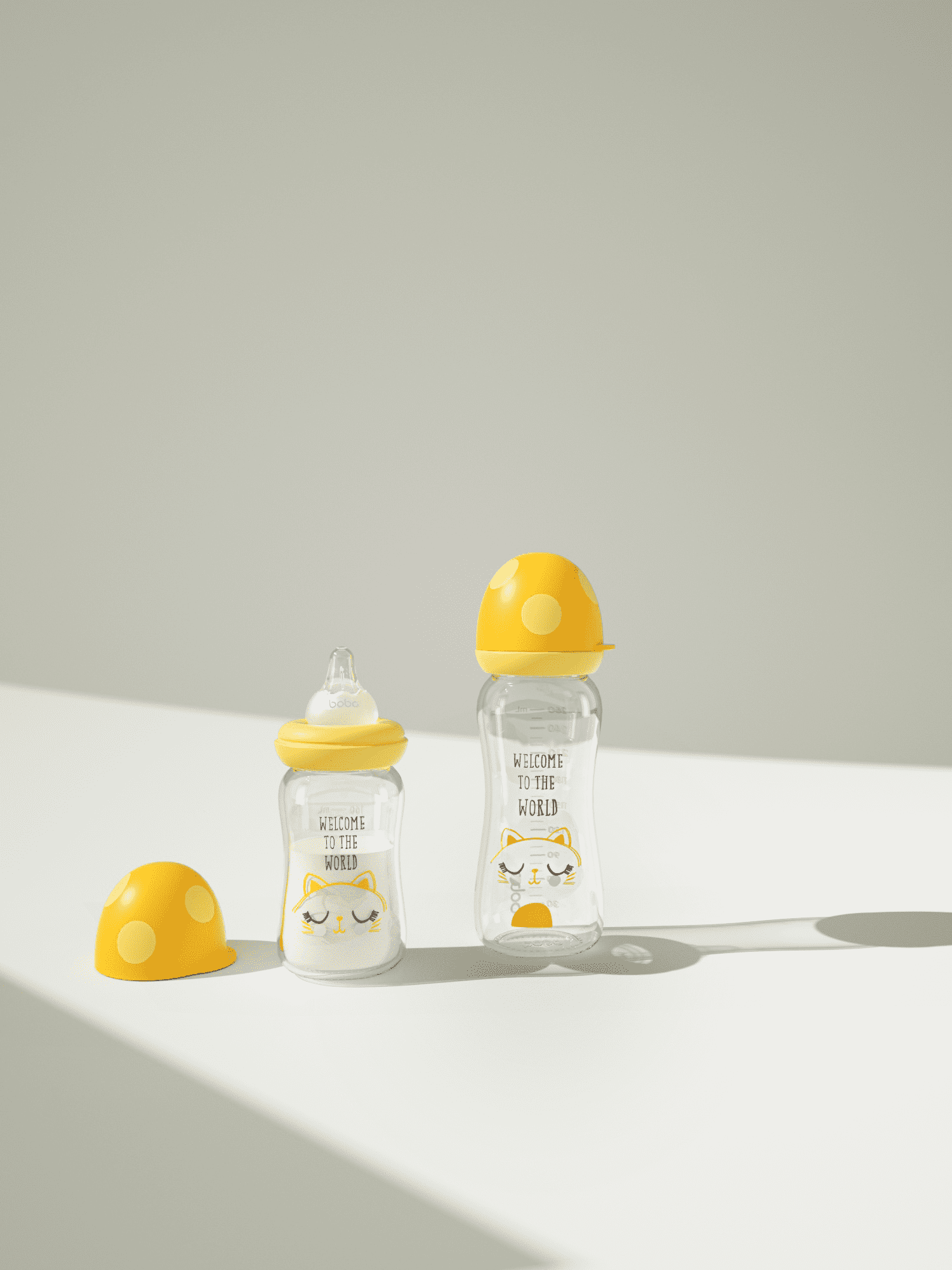 YOHKOH Anti-colic Glass Baby Bottles,with Vent,Mushroom Cap,8.8 oz/260ml,2pk,Yellow