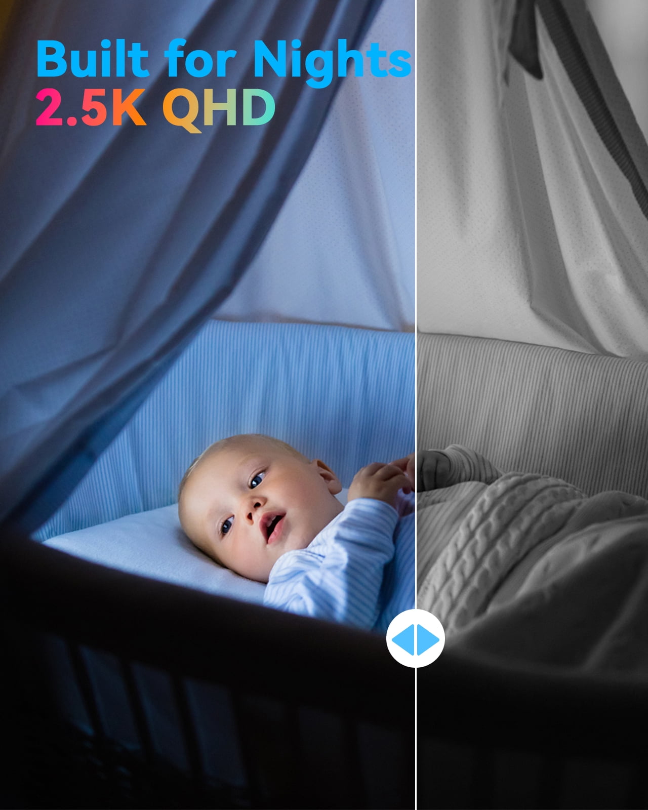 Camera for Home Security Indoor, Pan & Tilt, Cry Detection for Baby, 2.5K 4MP QHD, Night Vision, Motion Detection & Tracking, 2-Way Audio, Nanny, Pet, 2.4G WiFi, Local&Cloud Storage