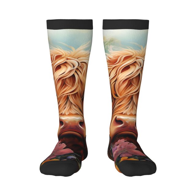 Balery Countryside Colorful Floral Cow Calcetines novedosos Calcetines deportivos Calcetines hasta la rodilla Calcetines de algodón Calcetines originales y geniales