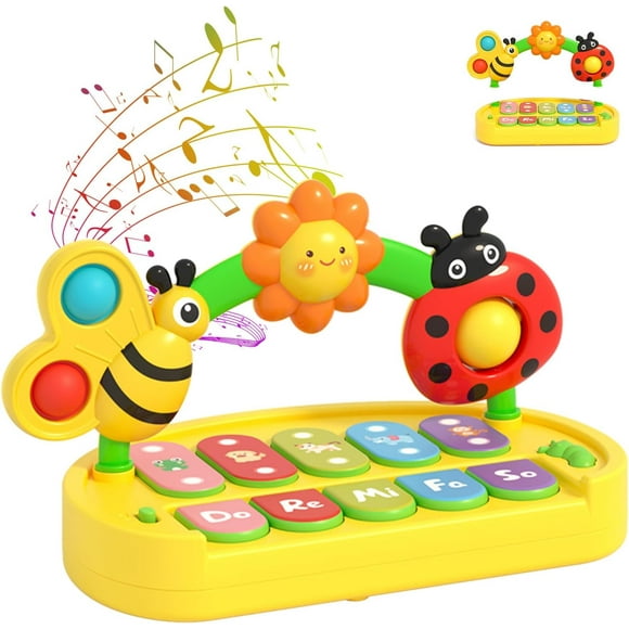 Multifunctional Insect Piano Baby Toys 0-6 6-12 12-18 Months, Light Up Keyboard Sensory Toys, 4 Music Modes, Detachable & Portable, 6 7 8 9 10 Month Old Baby Toys, Gift for 1 Year Old Girl Boy