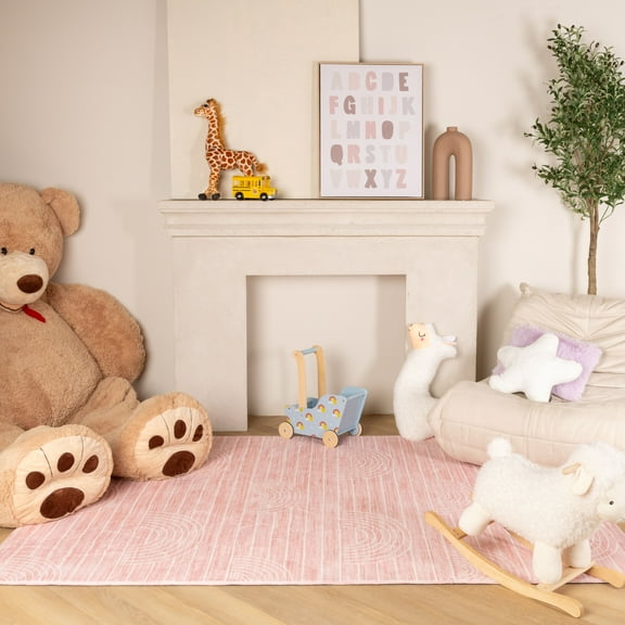Rug Branch Kids Rainbow Soft Playmat Pink  Indoor Soft Area Rug - 4x6