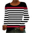 thumbnail image 2 of Long Sleeve T Shirt Fashion Casual Striped Tops for Women Crew Neck Slim Fitted Going Out Tops Y2K Outfits 2025 Watermelon Red XL, 2 of 5
