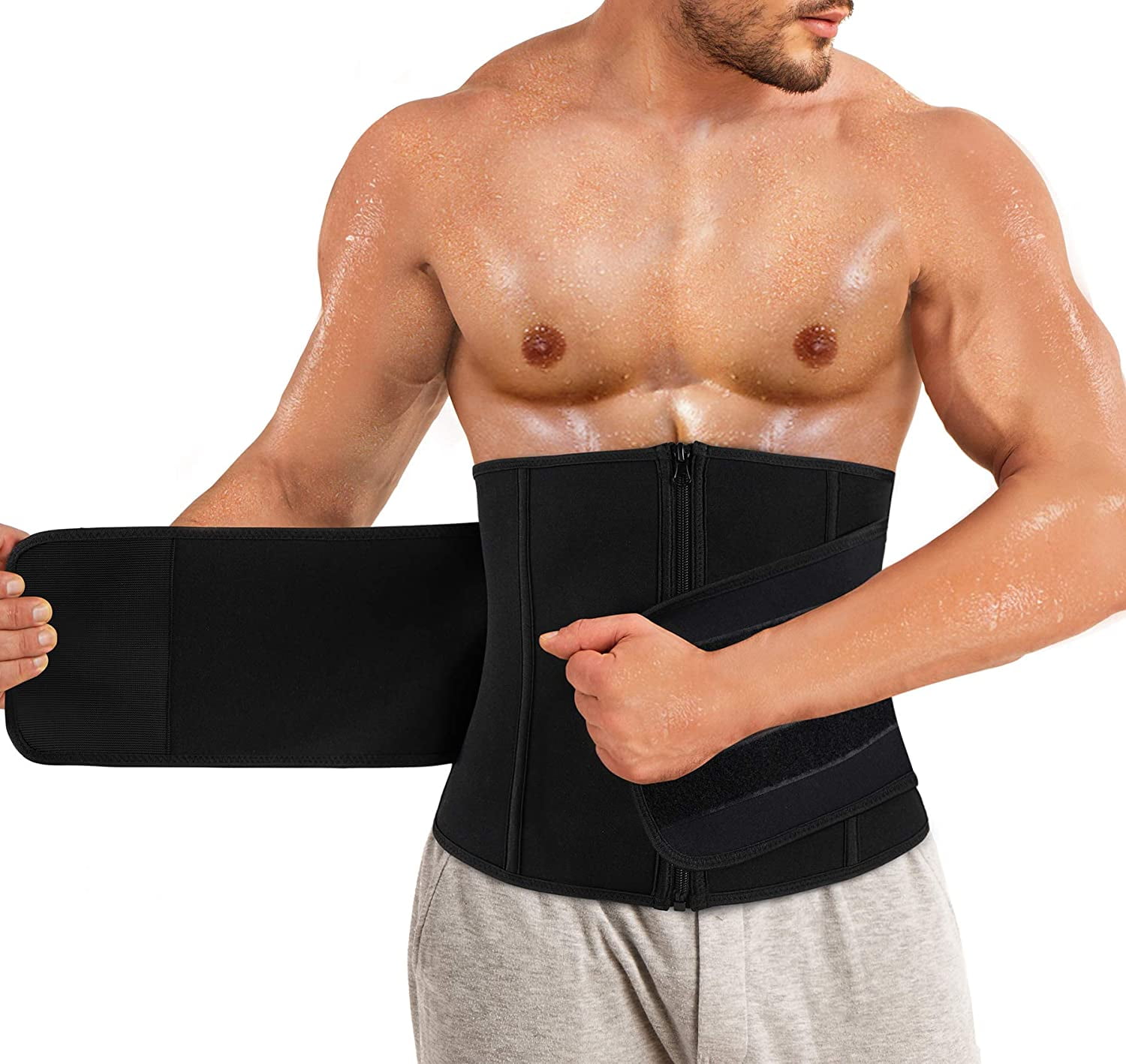 Mens Workout Waist Trainer Neoprene Corset Sauna Sweat Trimmer Cincher Slimming Belly with Belts 
