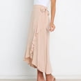 thumbnail image 2 of Falda cruzada de cintura alta para mujer, dobladillo con volantes, color puro, falda cruzada causal de una pieza, color beige M, 2 of 6