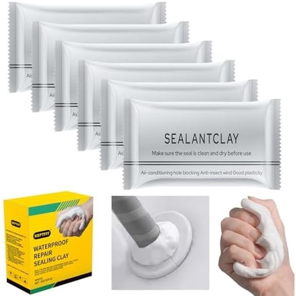 6-Pack  Type White  Sealant Mastic, Repair Sealing Clay, Quick Mending Mud for Drain Connection, Wall Hole, Air Conditioning Hole  Seal Putty