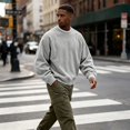 thumbnail image 5 of Mens Loose Crew Neck Pullover Long Sleeve Corduroy Casual Fashion Sweatshirt Daily Streetwear Men Everyday Outfits, 5 of 6