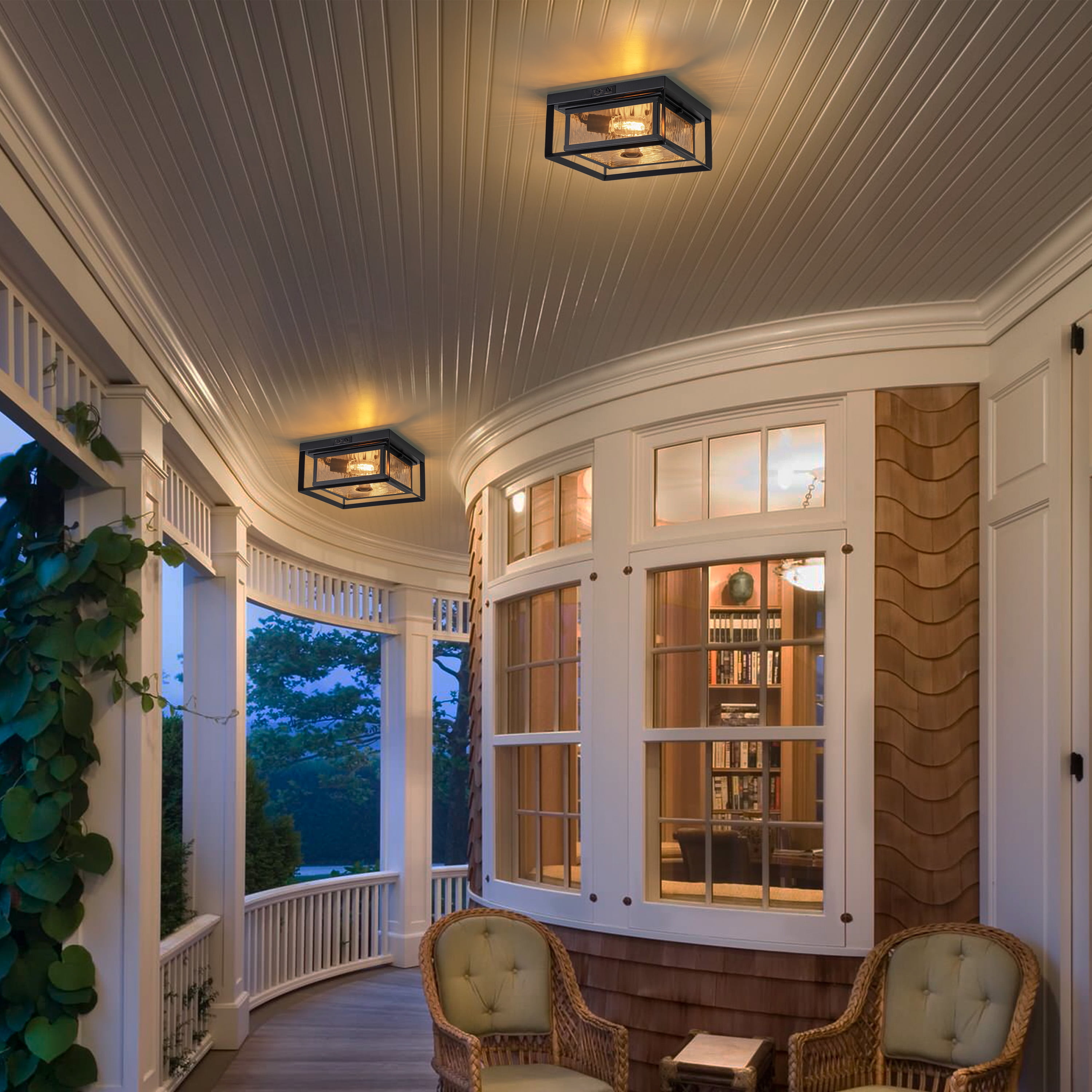 C Cattleya Motion Sensor Dusk to Dawn Outdoor Flush Mount Ceiling Light with Clear Water Glass Shade