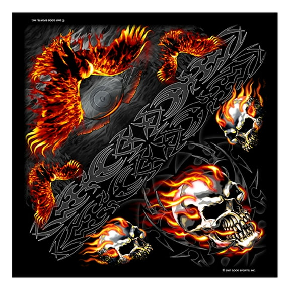 Hot Leathers BAB1014 Burning Skull and Eagle Bandana 21X21
