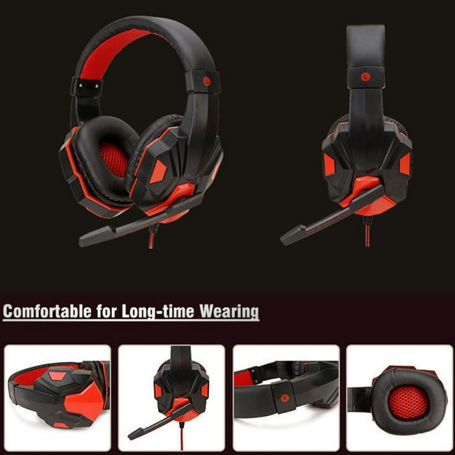 fastboy Gaming Headphone Computer Game Console Stereo Surround Sound 3.5mm Wired Headset Earphone, Black Red, Non-LED Type