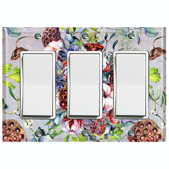 Metal Light Switch Plate Cover Cotton Flower Bouquet Pastel Blue FLW015