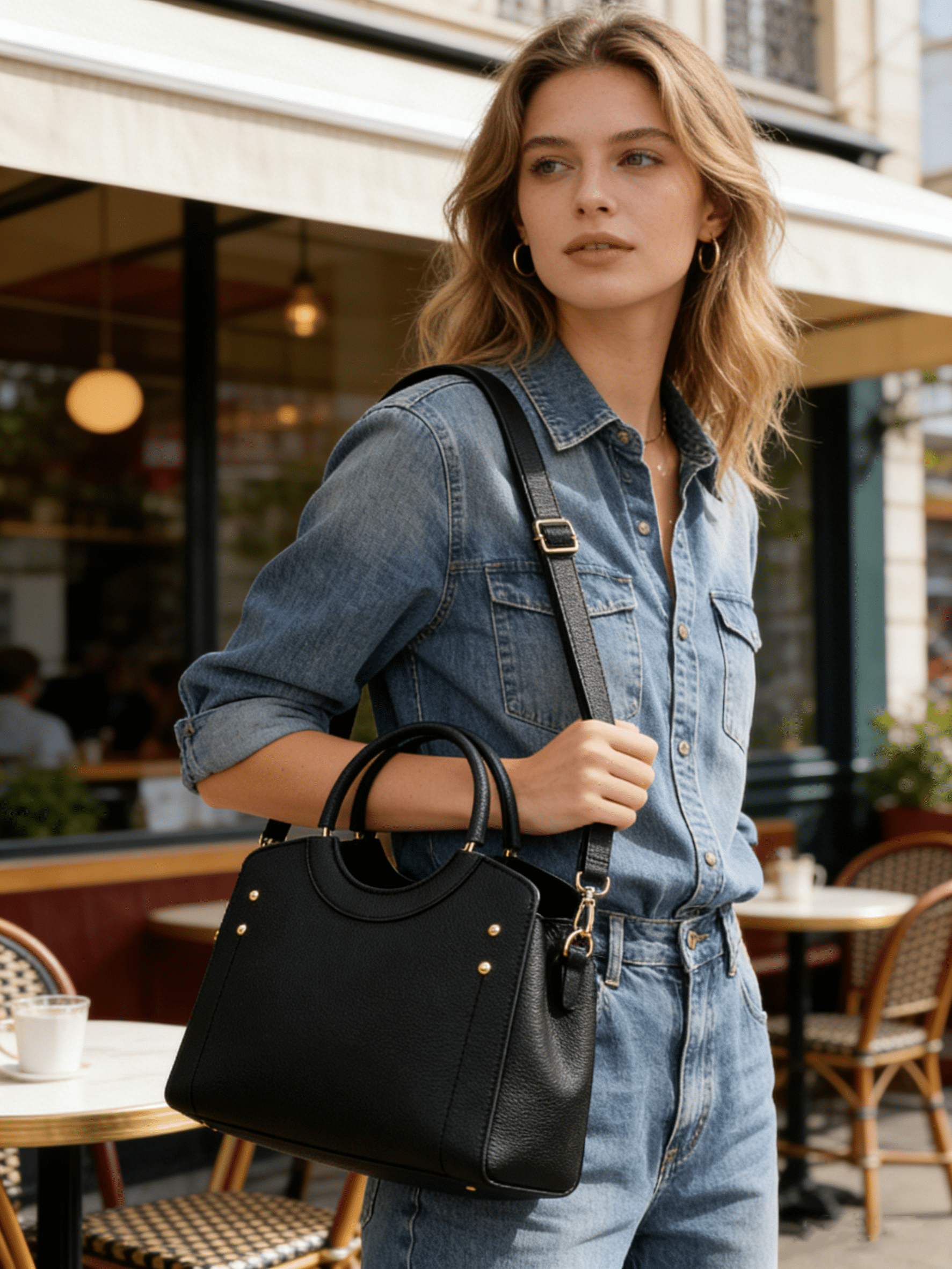 PORT&LOTUS Small Compact Leather Crossbody Bag Set for Women with Shoulder Strap Women's Top-handle Handbags with Adjustable Shoulder Strap